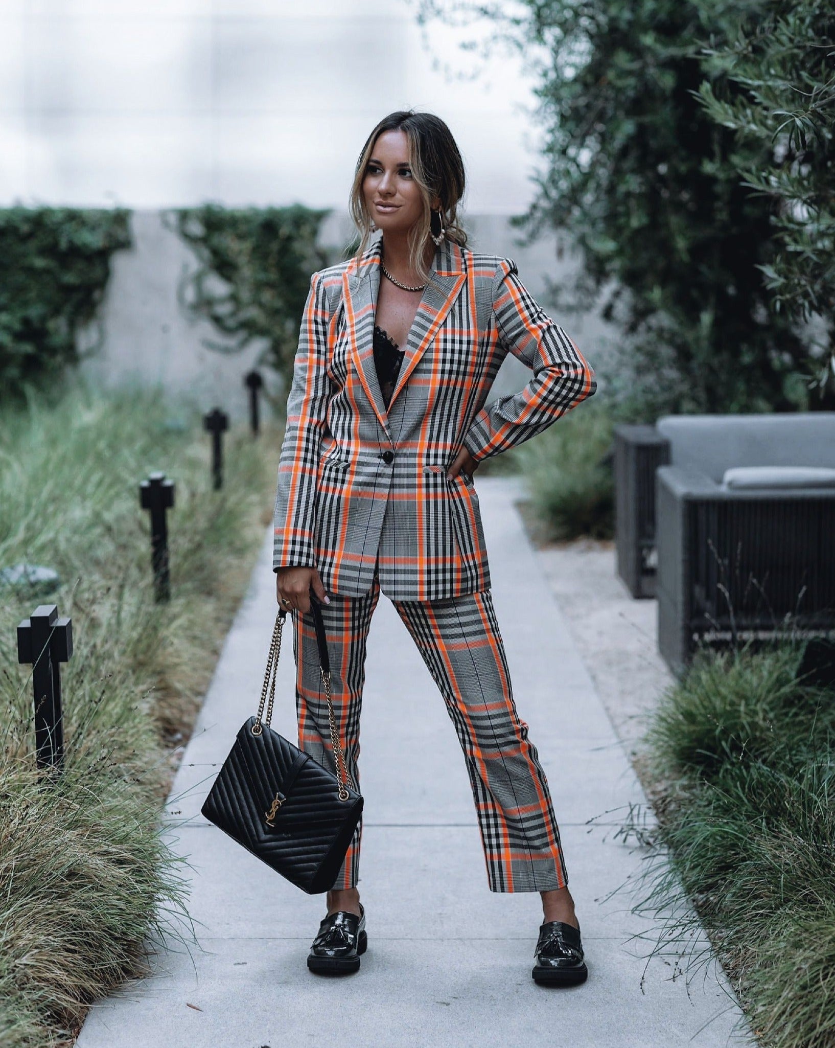 Londyn Pocketed High Rise Plaid Trousers