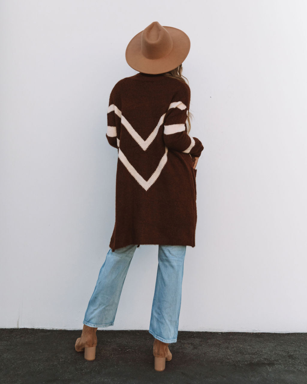 Mocha Java Pocketed Chevron Cardigan - Brown Ivory
