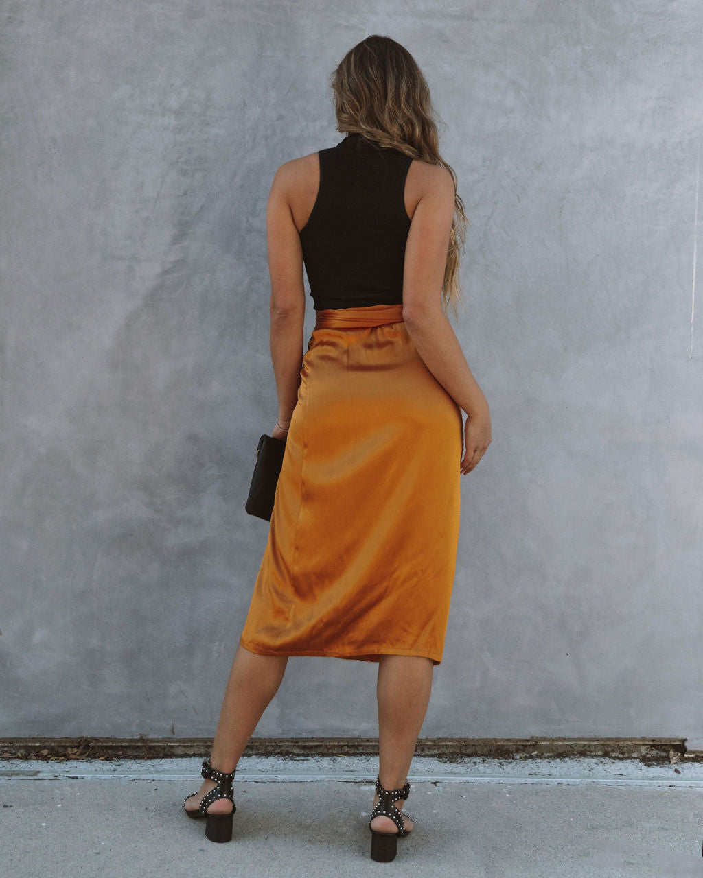 Lottie Satin Wrap Midi Skirt - Golden Amber