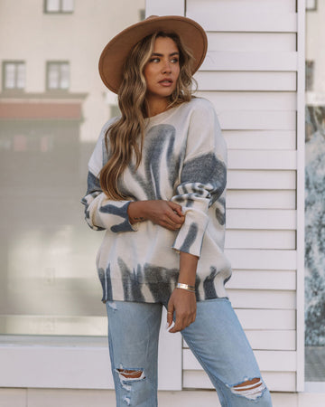 Graffiti Relaxed Knit Sweater - Blue