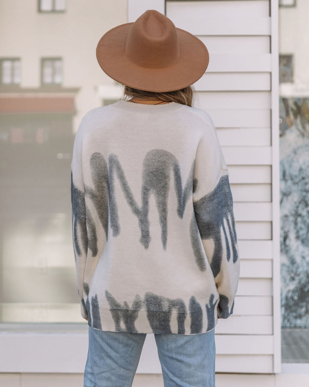 Graffiti Relaxed Knit Sweater - Blue