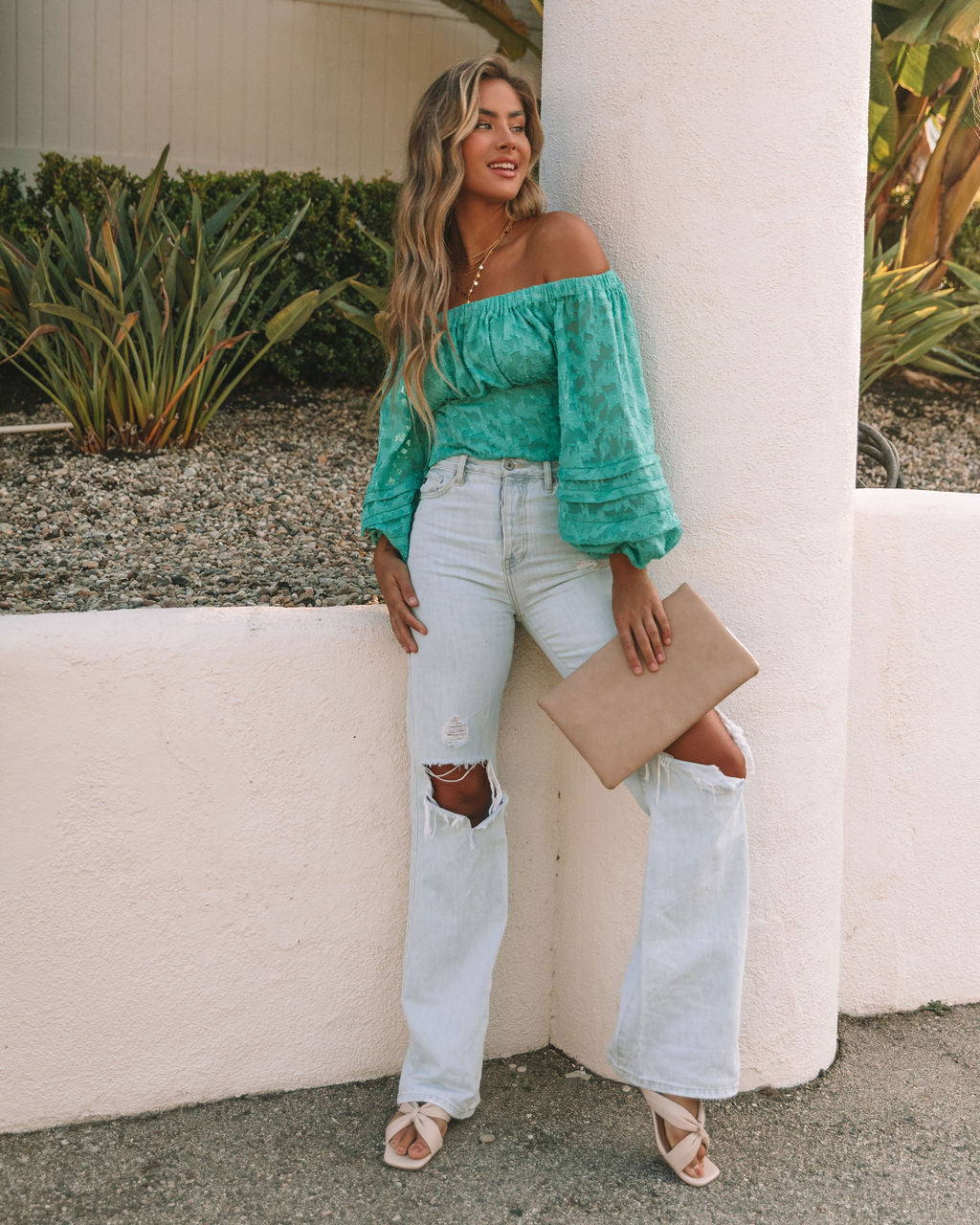 Nanette Textured Off The Shoulder Blouse - Teal