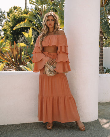 Leila Tiered Maxi Skirt - Peach