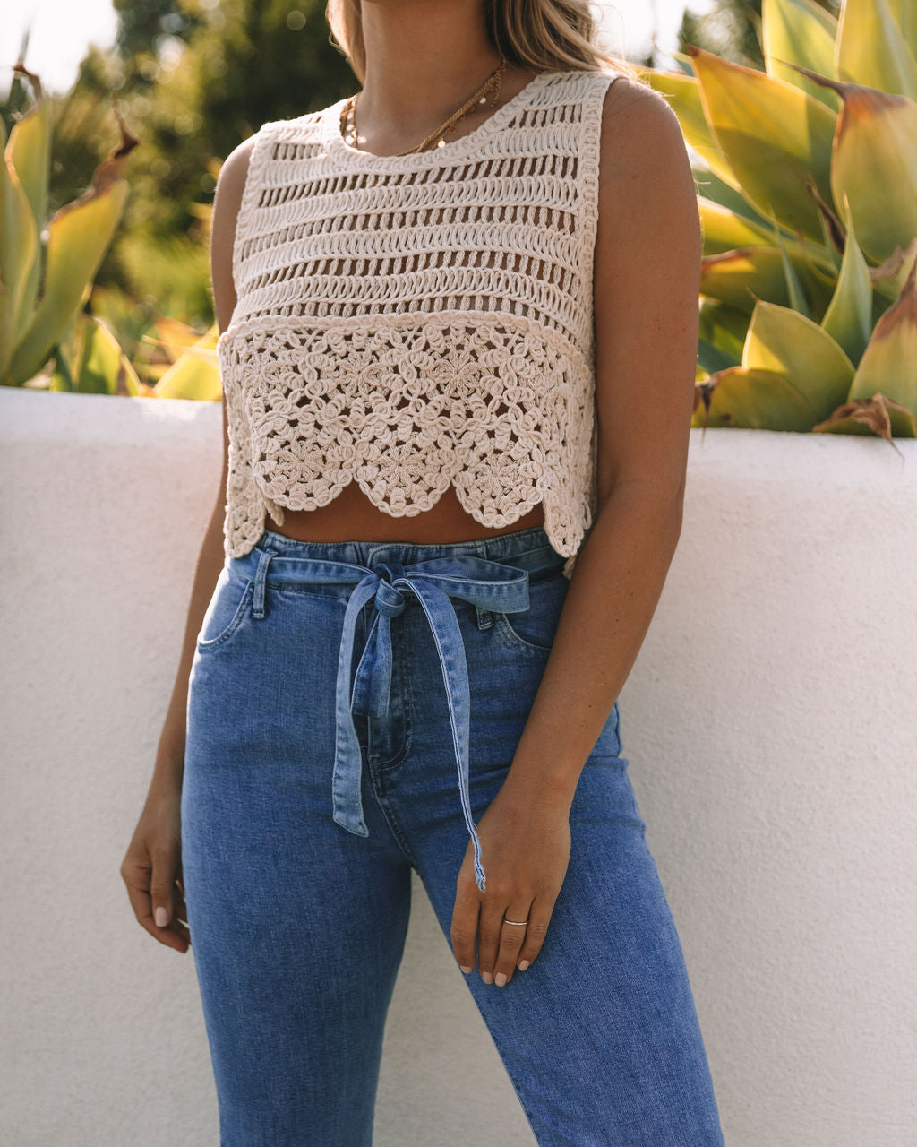 Nima Cotton Crochet Crop Top - Natural