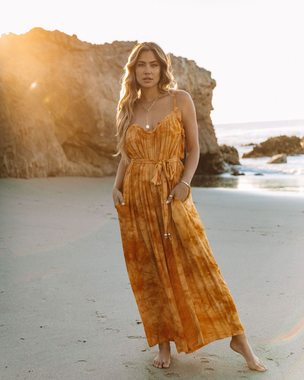 Rosally Pocketed Tie Dye Jumpsuit - Sunflower