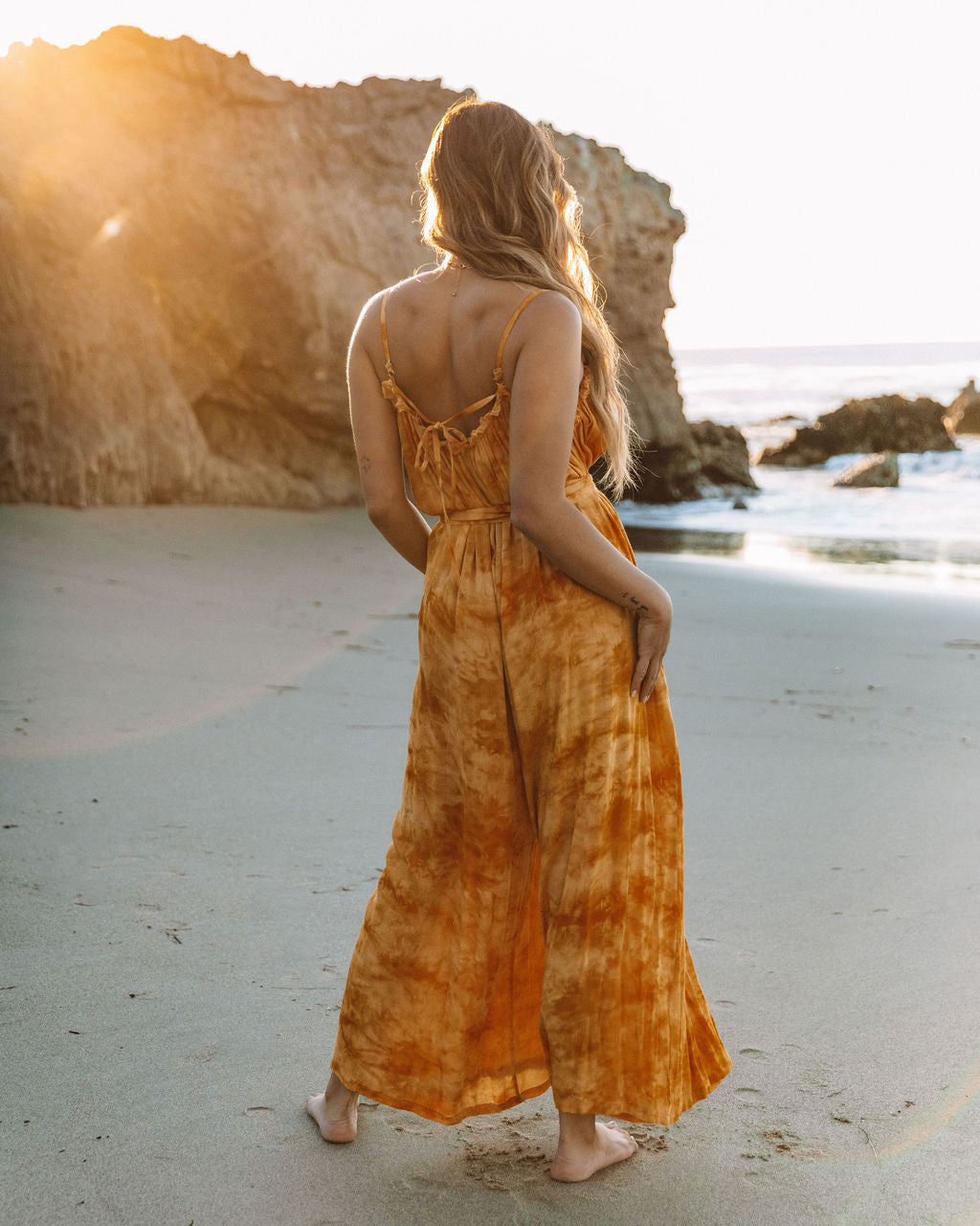 Rosally Pocketed Tie Dye Jumpsuit - Sunflower