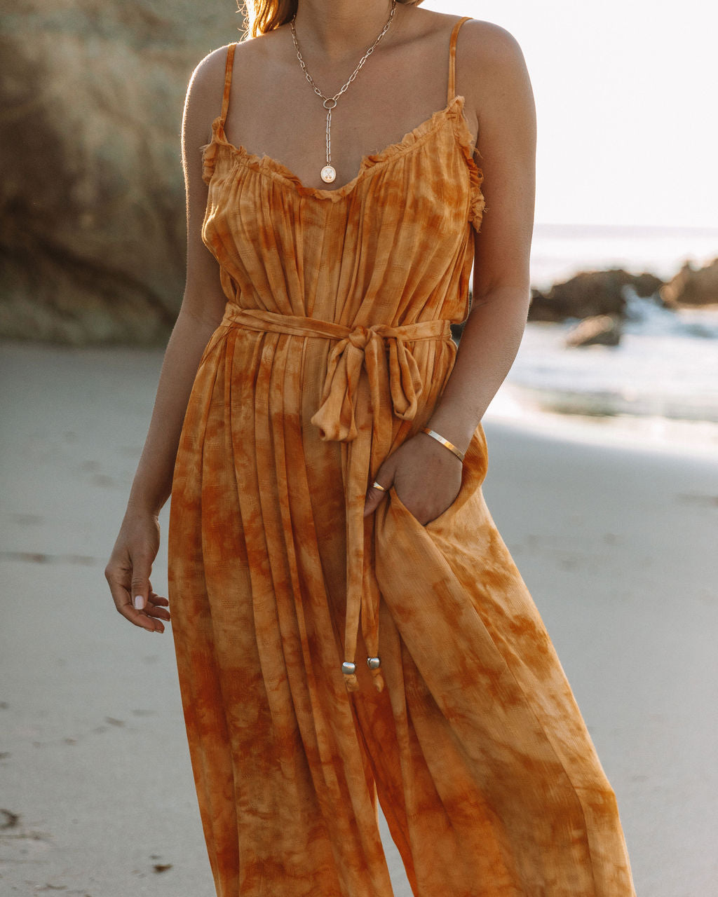 Rosally Pocketed Tie Dye Jumpsuit - Sunflower