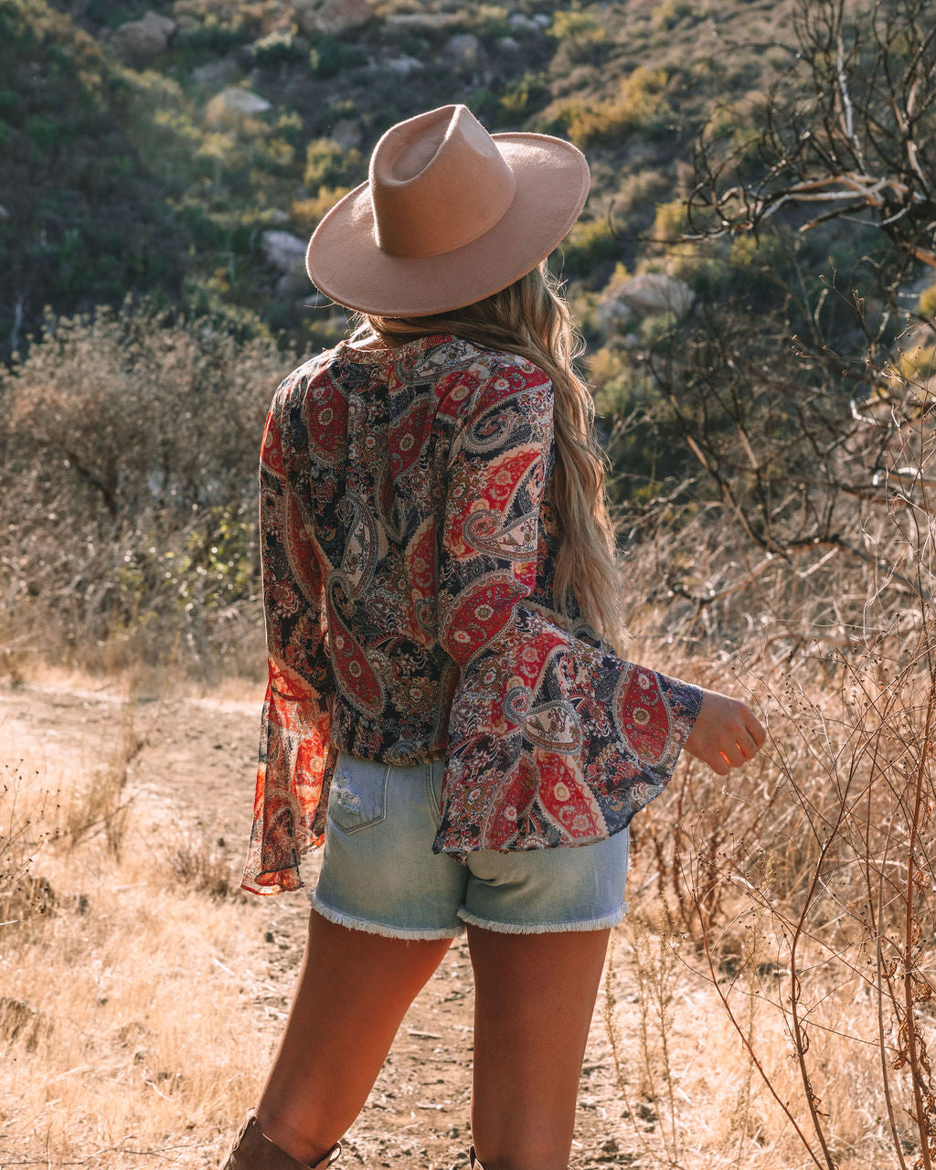 Rosalina Paisley Print Bell Sleeve Blouse