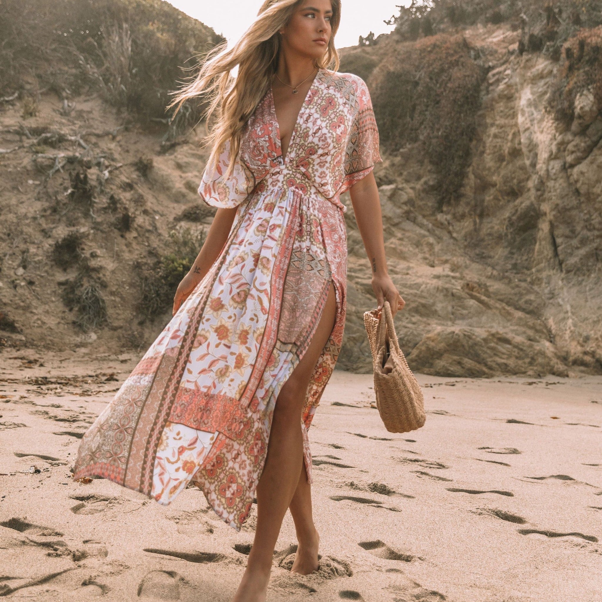 Wileen Printed Kimono Midi Dress