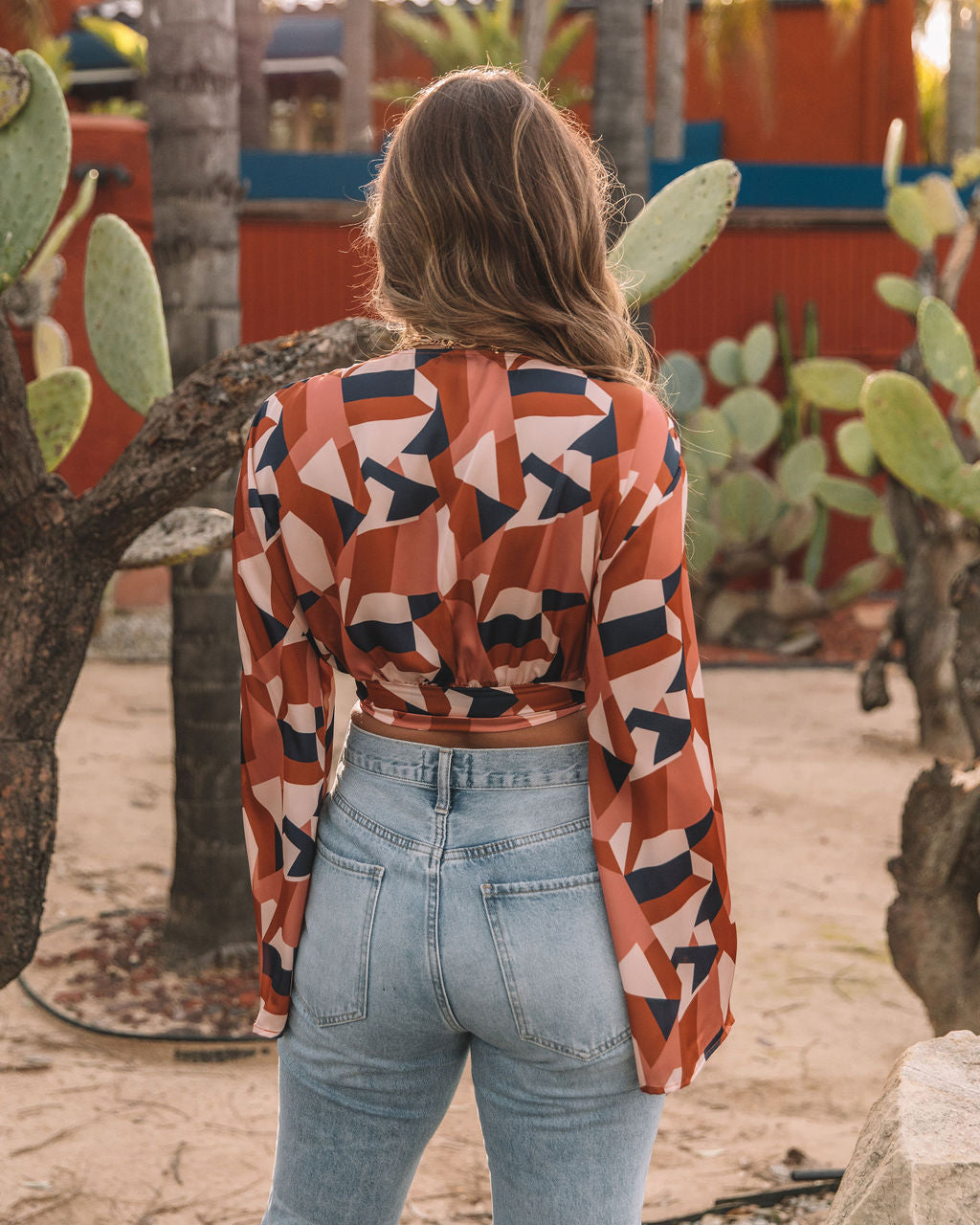 Ovie Printed Satin Tie Front Crop Blouse