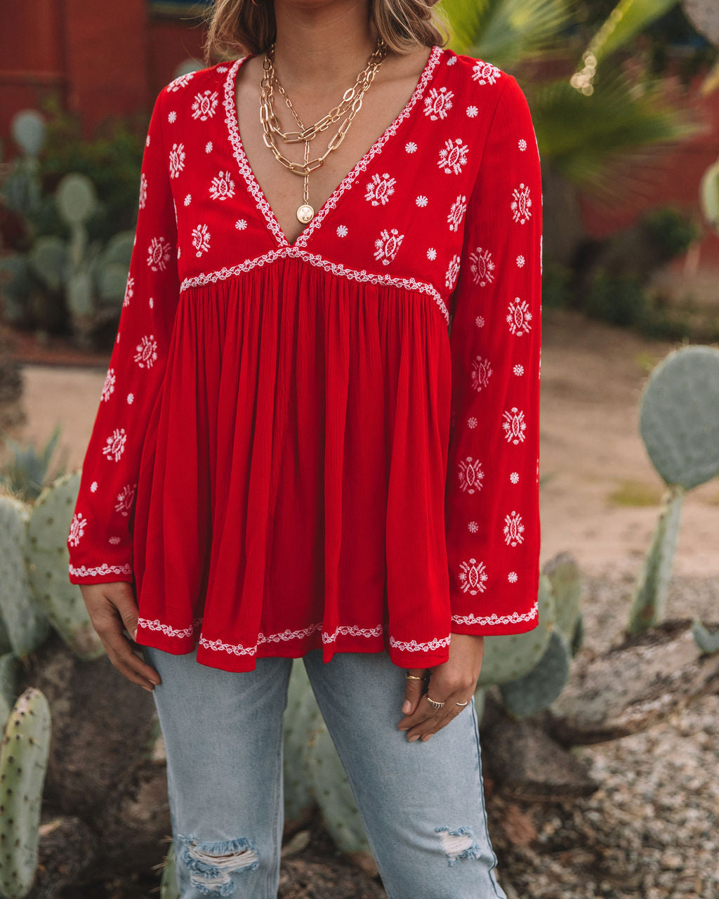 Roses And More Embroidered Tunic - Red