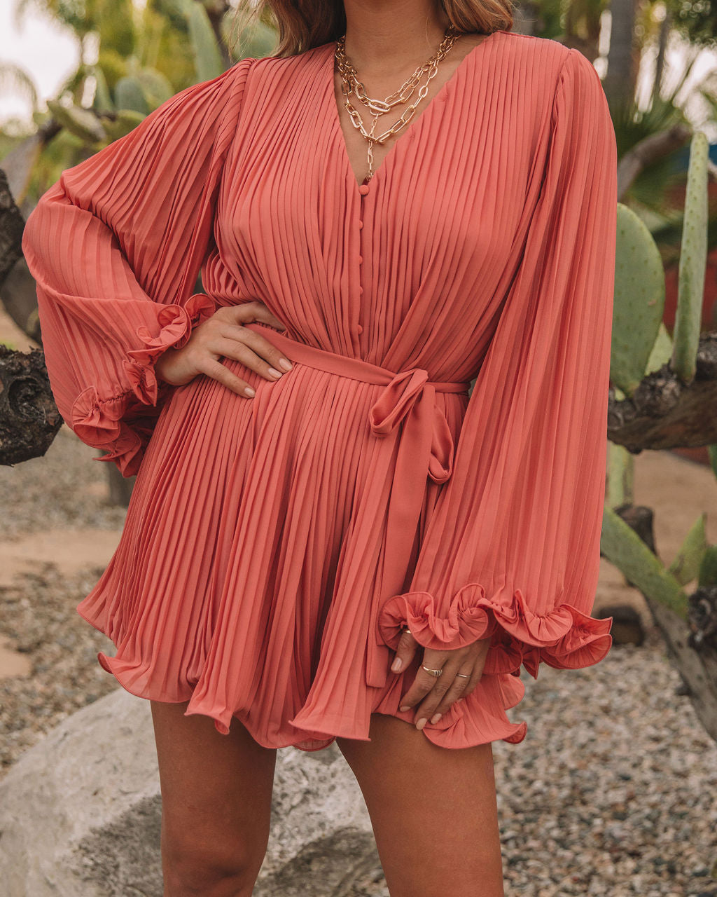 Shine On Pleated Romper - Rose