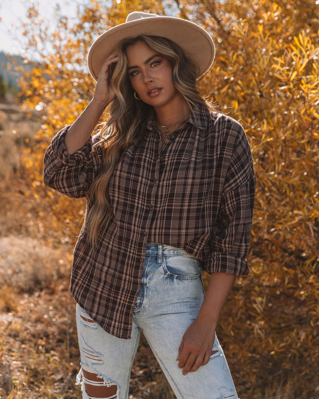 Pauline Cotton Plaid Button Down Top