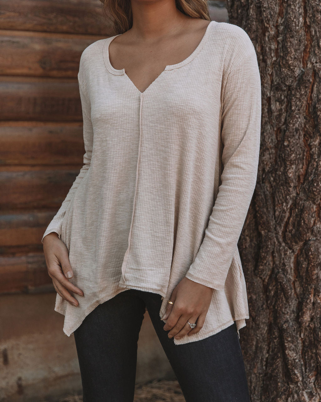 Victoria Cotton Blend Pocketed Asymm Top - Natural