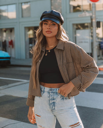 Noella Cotton Checkered Button Down Crop Top