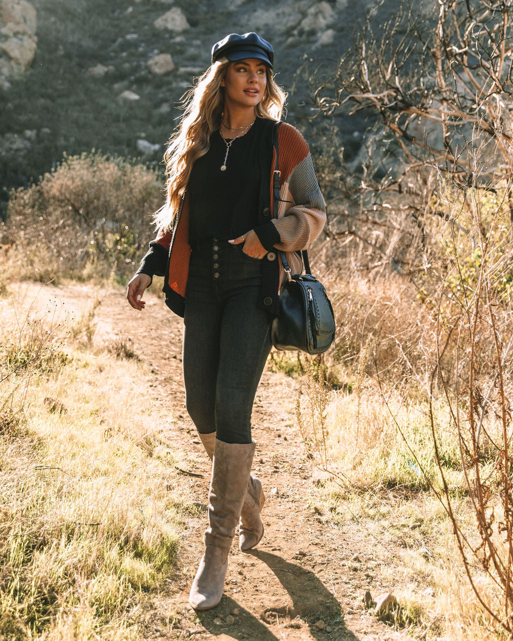 Glee Button Front Colorblock Cardigan - Black Multi