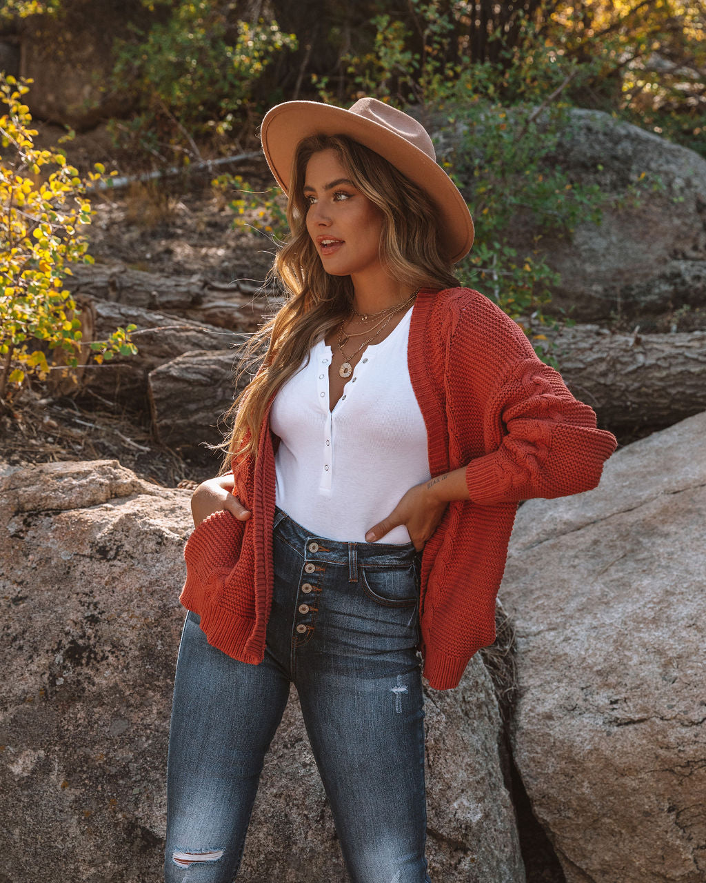 Paris Cotton Blend Pocketed Cardigan - Marsala