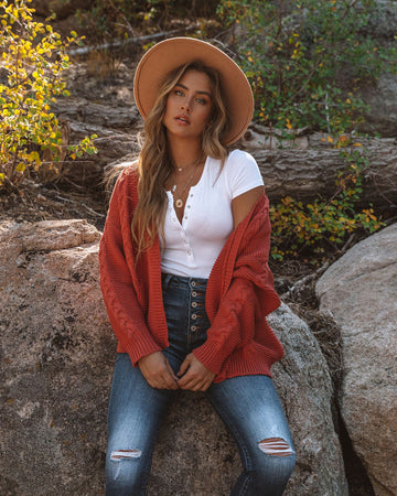 Paris Cotton Blend Pocketed Cardigan - Marsala