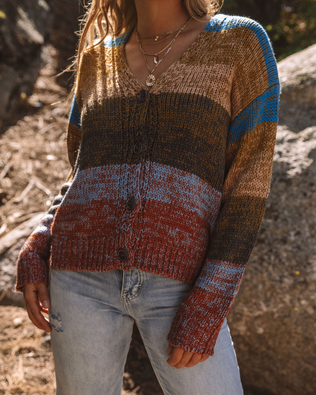 Graham Striped Button Front Knit Cardigan