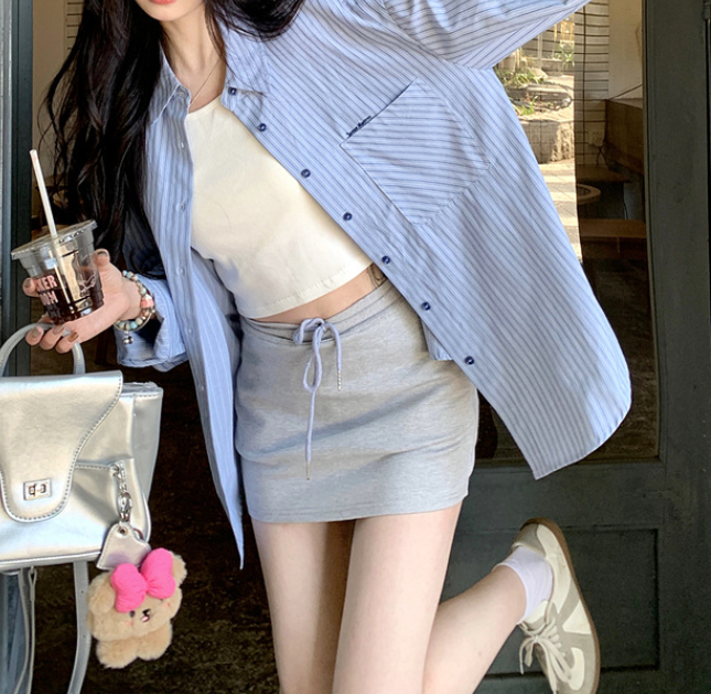 Seville Cotton Pocketed Striped Button Down Top - Blue