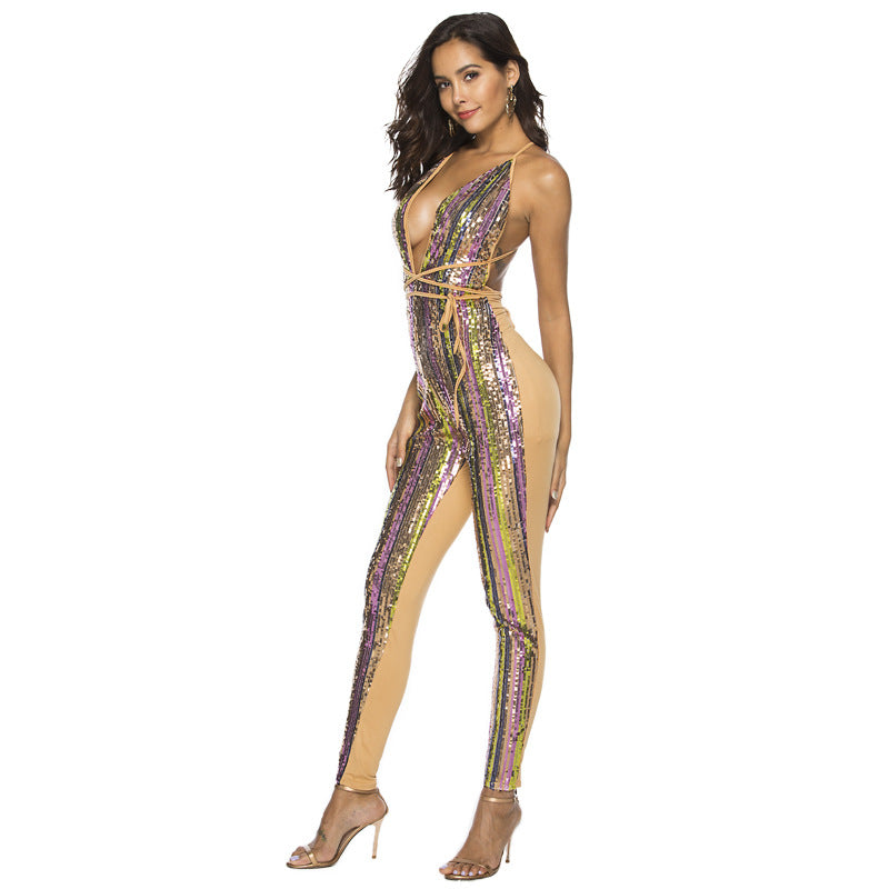 Party On The Move Pocketed Sequin Jumpsuit