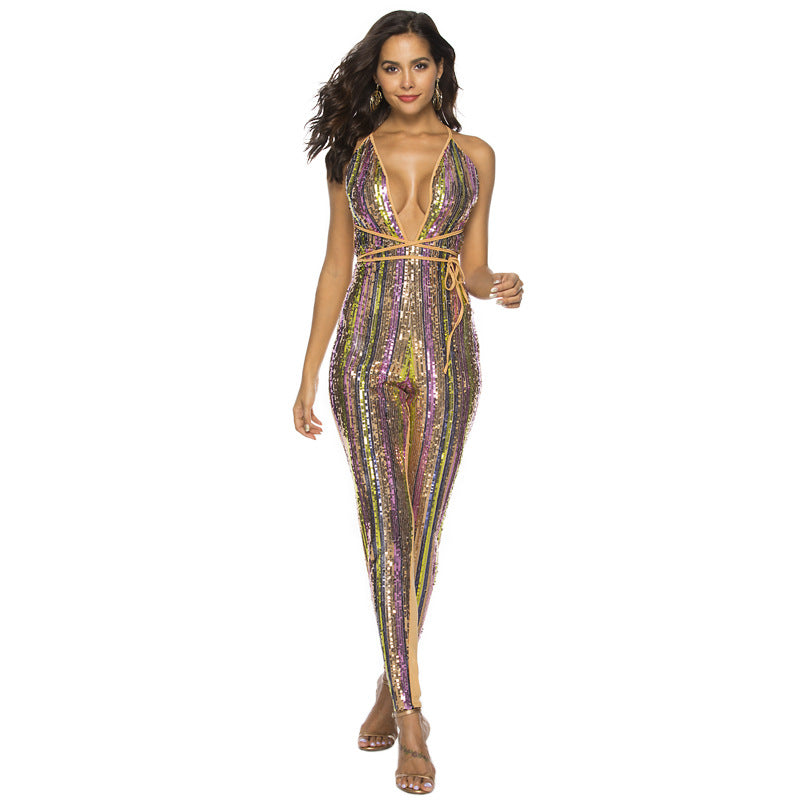 Party On The Move Pocketed Sequin Jumpsuit