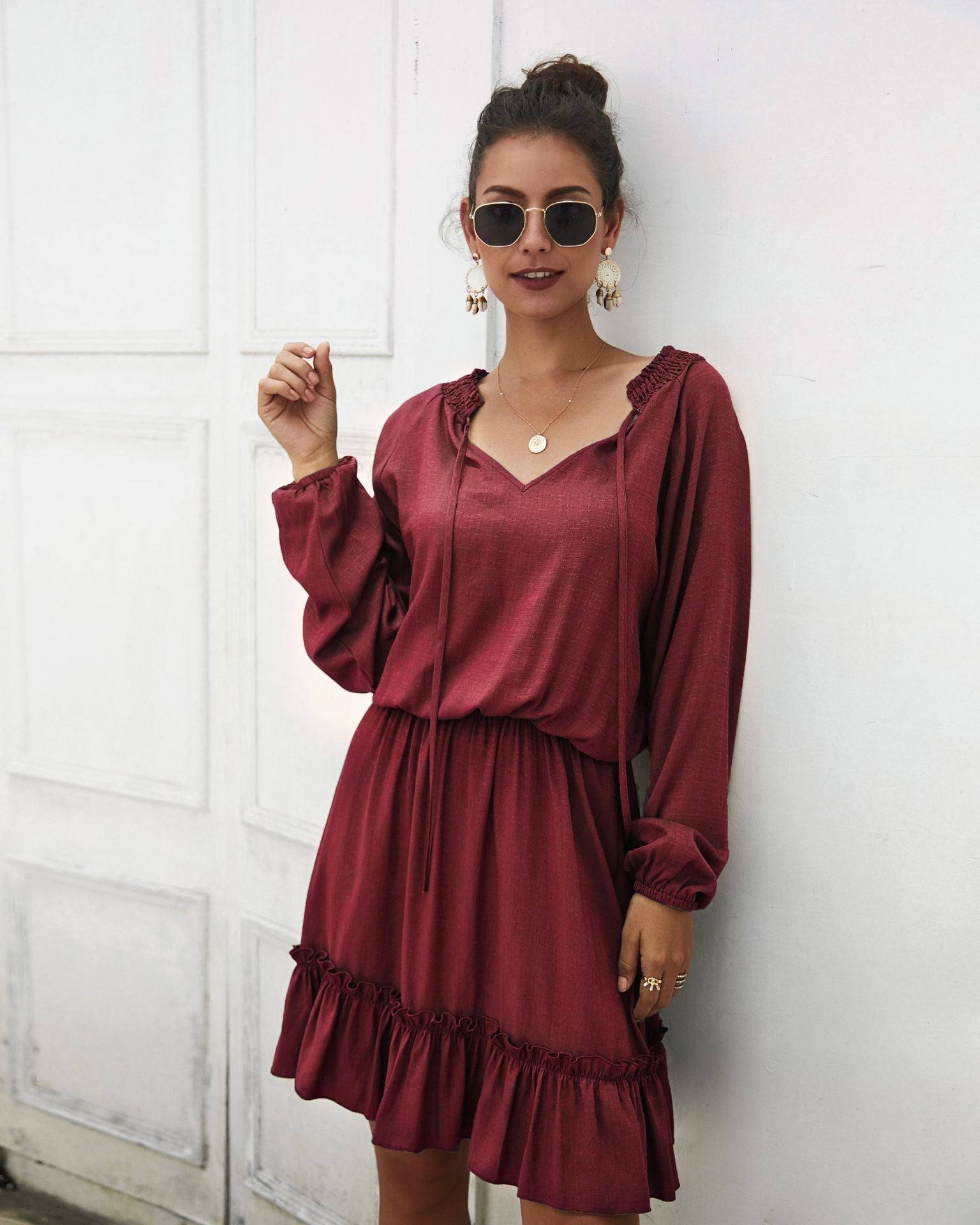 Lena Satin Midi Dress - Marsala