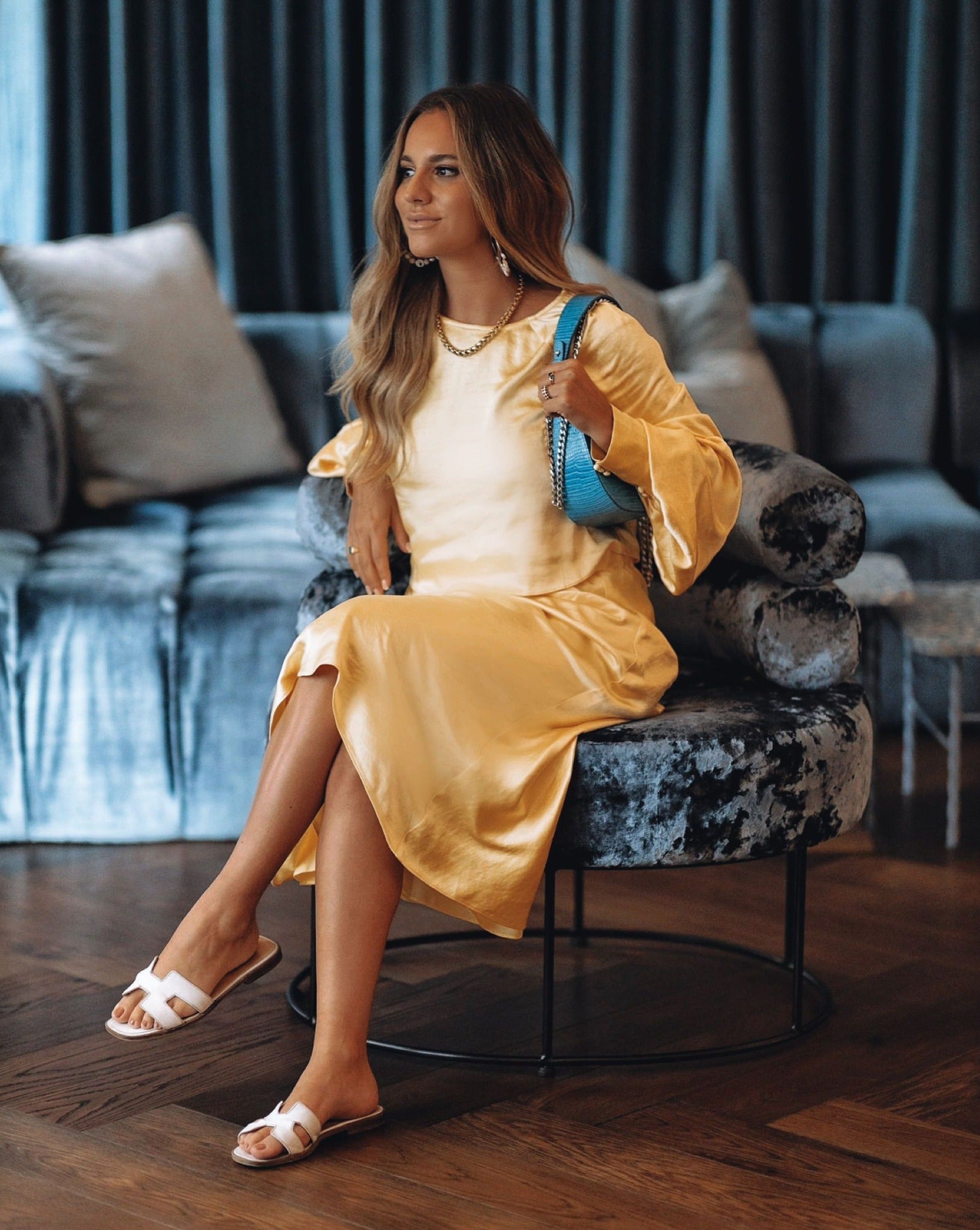 Naya Satin Midi Skirt - Yellow