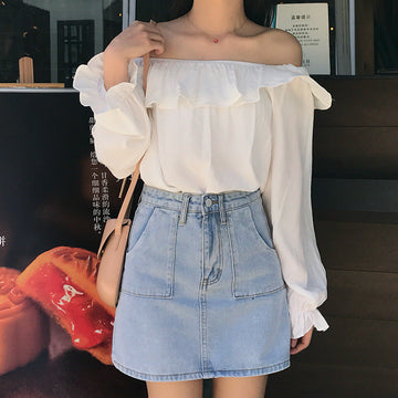 Sincere Balloon Sleeve Cold Shoulder Blouse - White