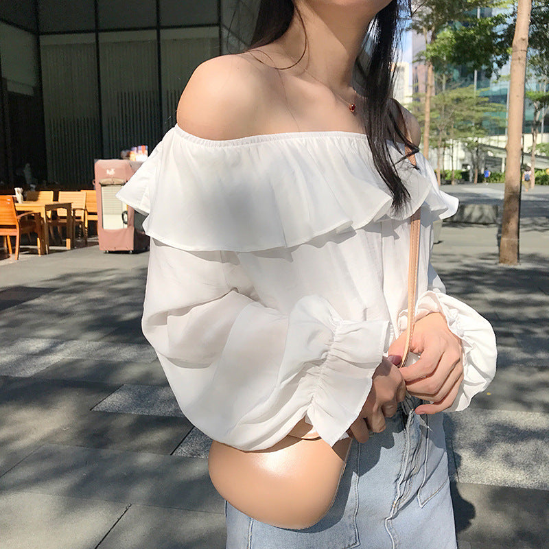 Sincere Balloon Sleeve Cold Shoulder Blouse - White