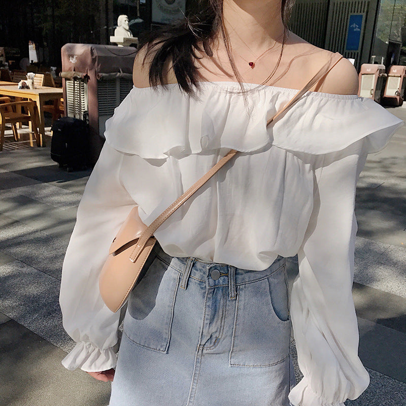 Sincere Balloon Sleeve Cold Shoulder Blouse - White