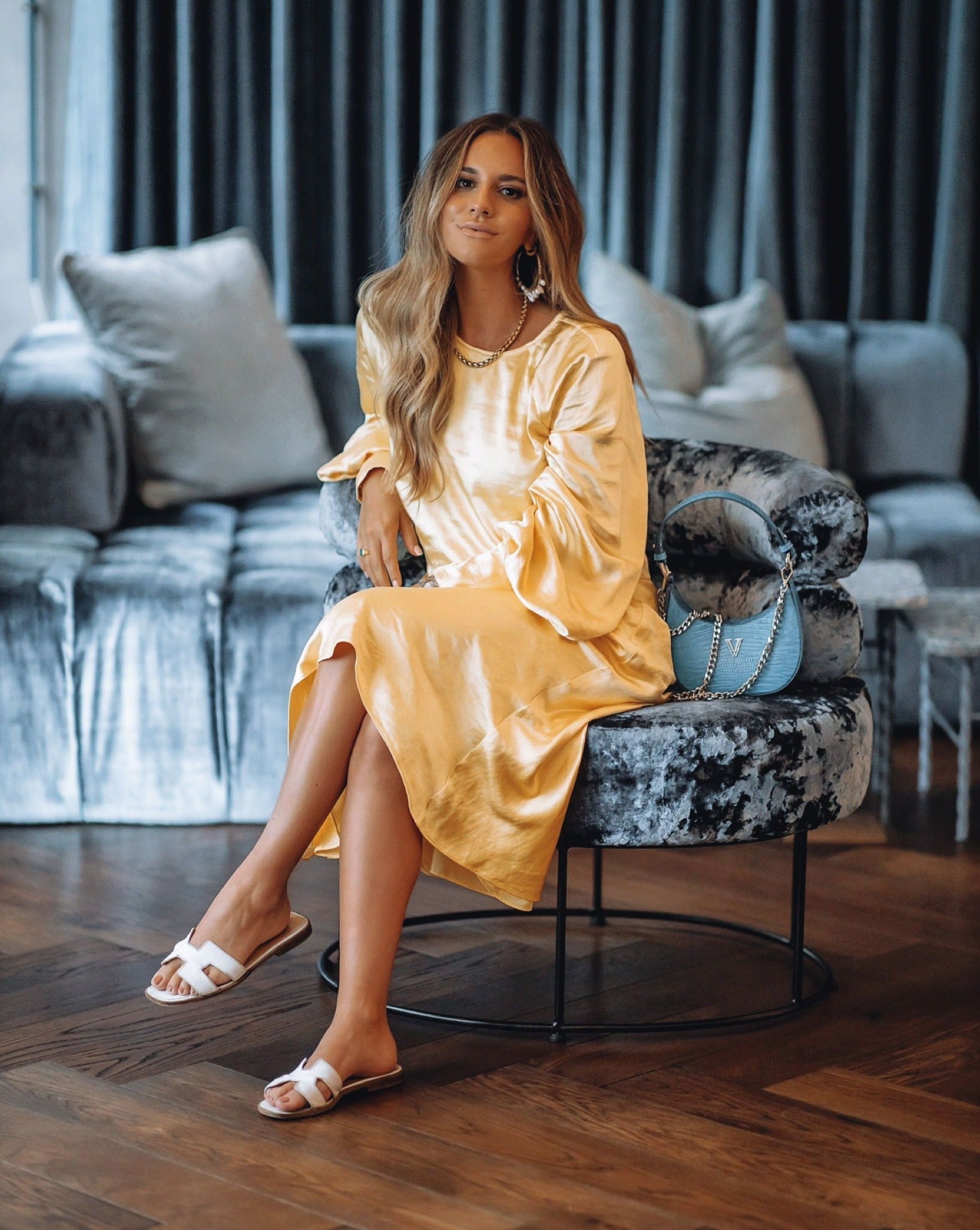 Naya Satin Midi Skirt - Yellow