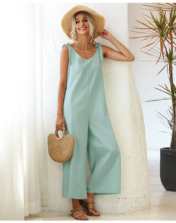 Meadow Linen Blend Tie Back Jumpsuit - New Sage