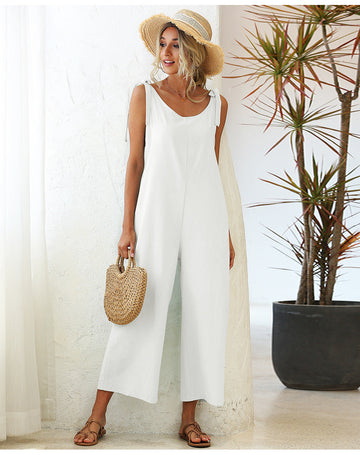 Meadow Linen Blend Tie Back Jumpsuit - Off White