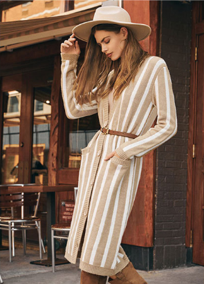 Naja Pocketed Striped Duster Cardigan