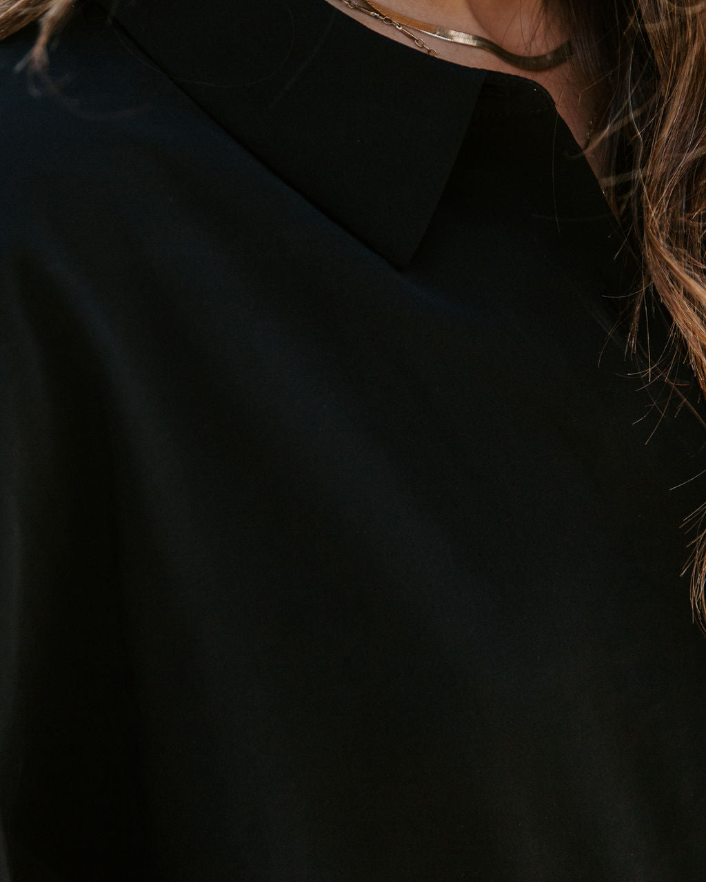 No Effort Puff Sleeve Button Down Blouse - Black