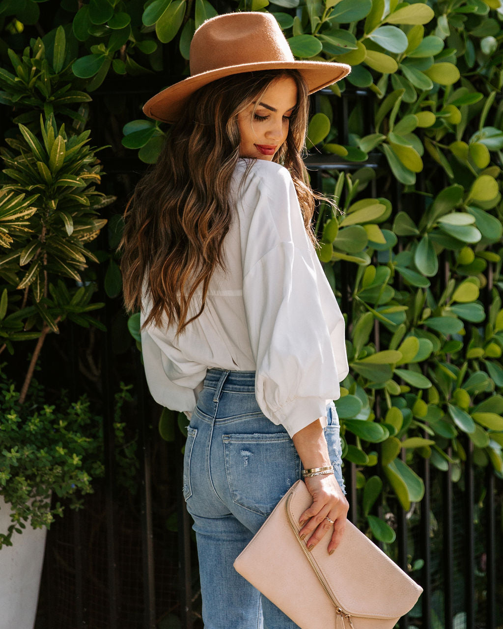 No Effort Puff Sleeve Button Down Blouse - White