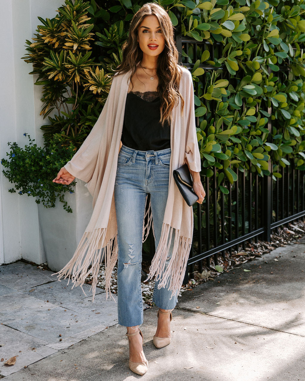 Rocklin Fringe Cardigan - Almond
