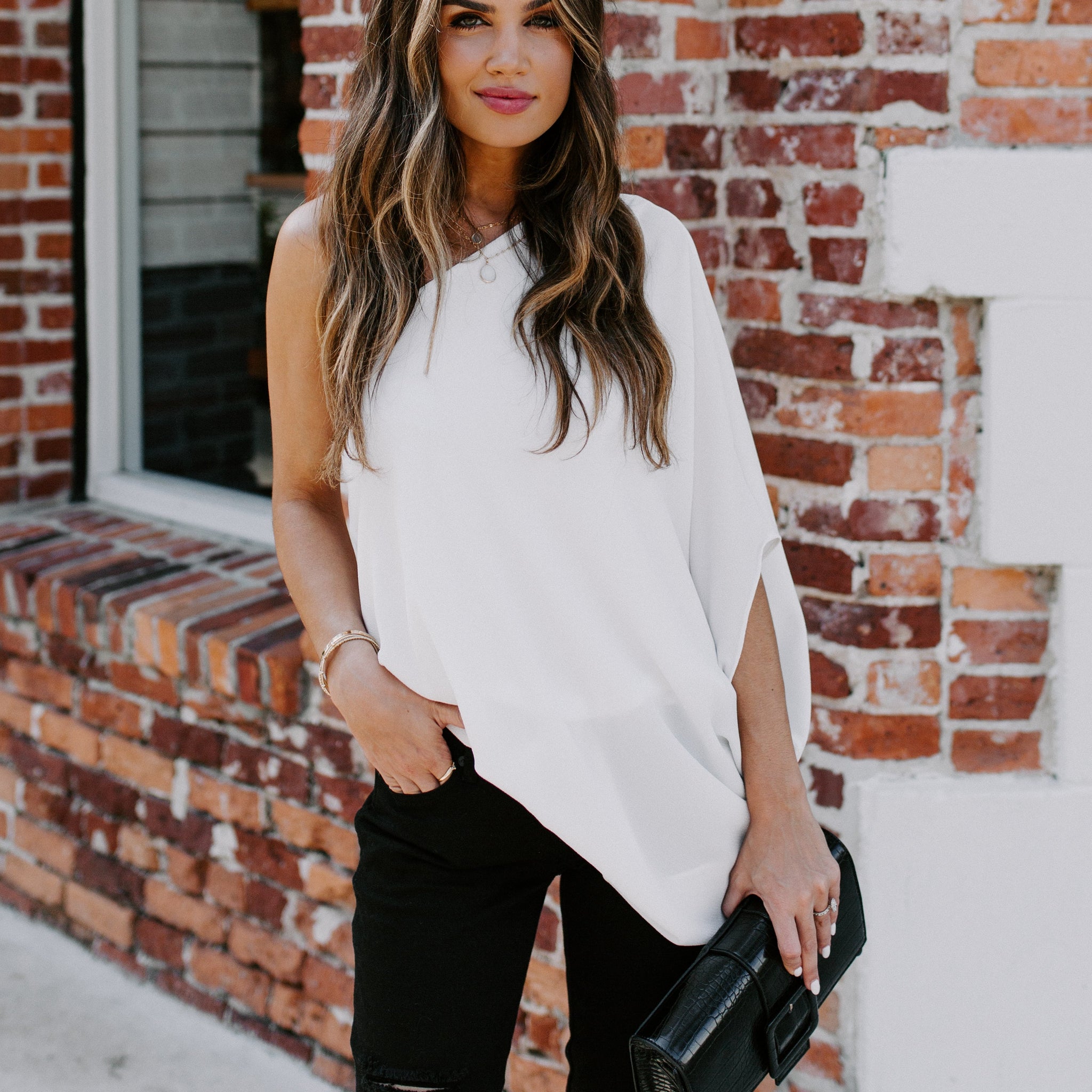 Shower With Love One Shoulder Blouse - White