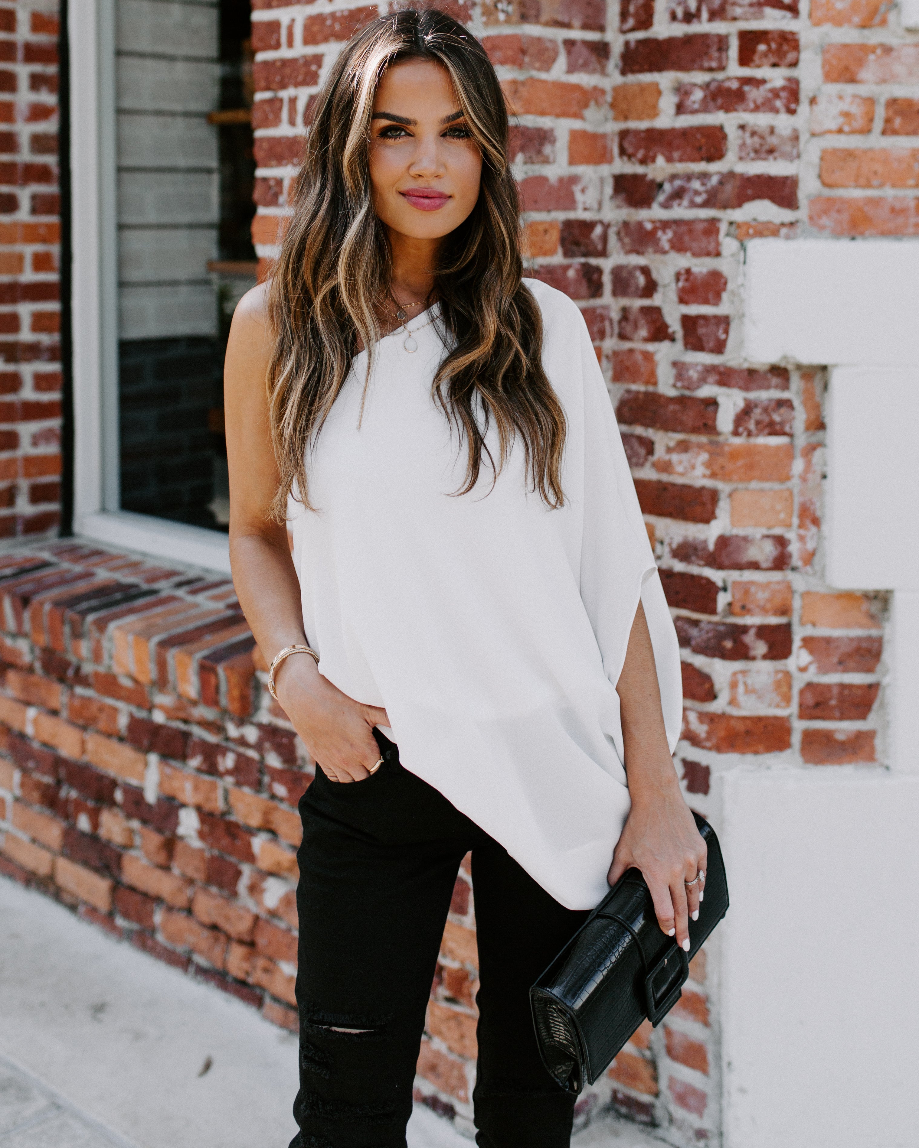 Shower With Love One Shoulder Blouse - White