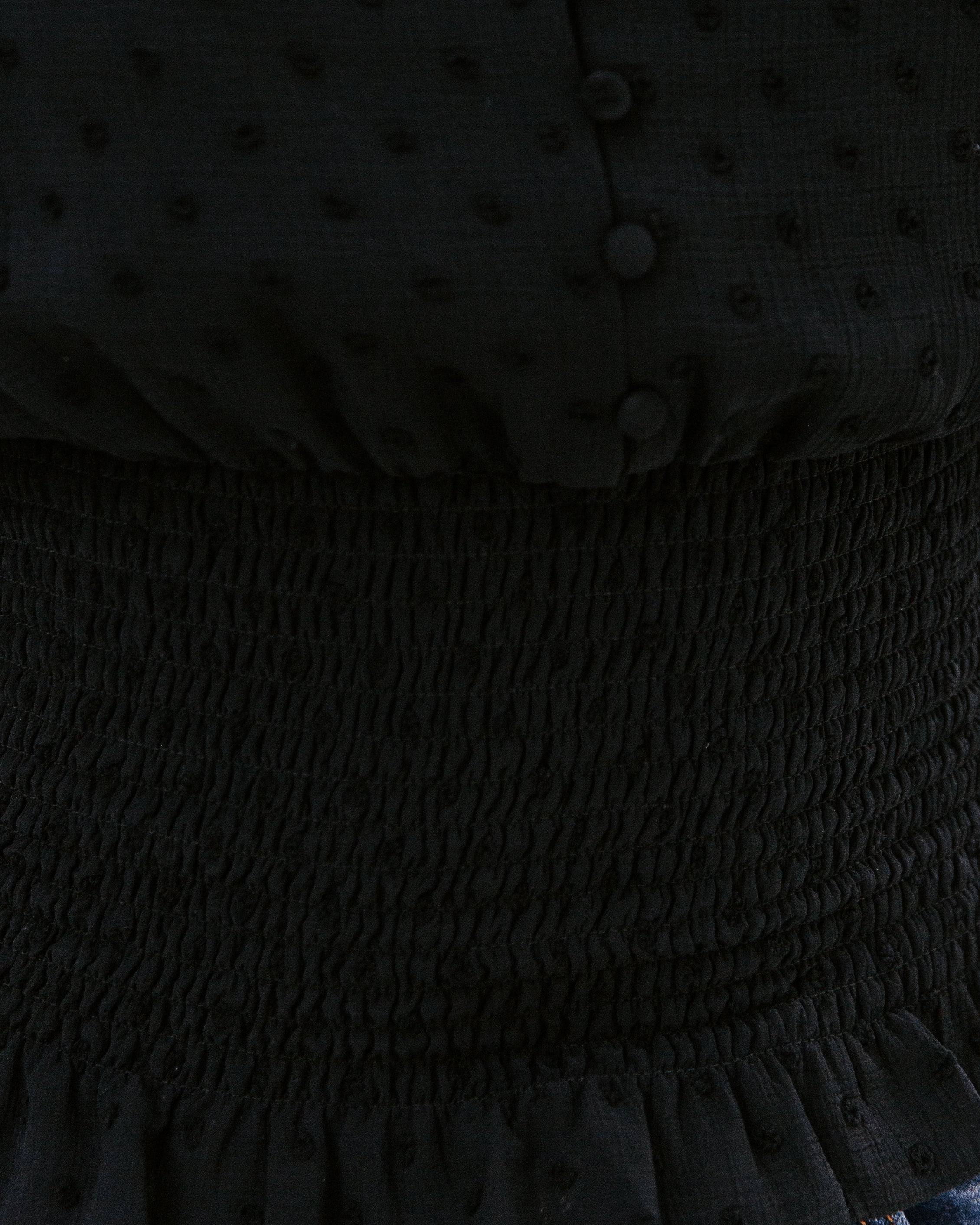 Nostalgia Smocked Swiss Dot Top - Black