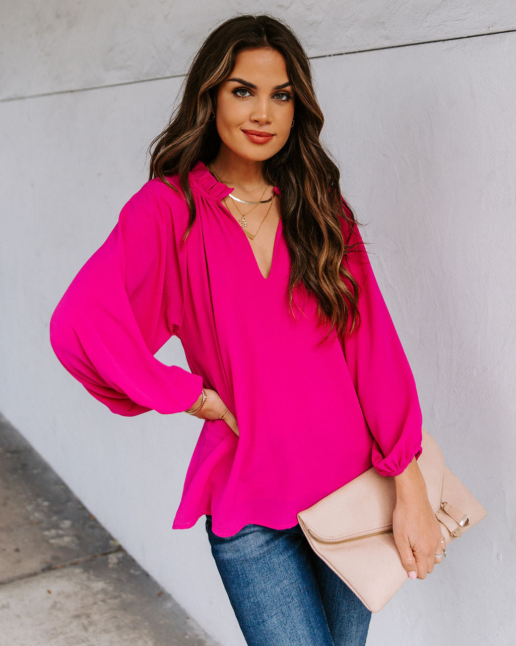 Seen It All Balloon Sleeve Blouse - Fuchsia