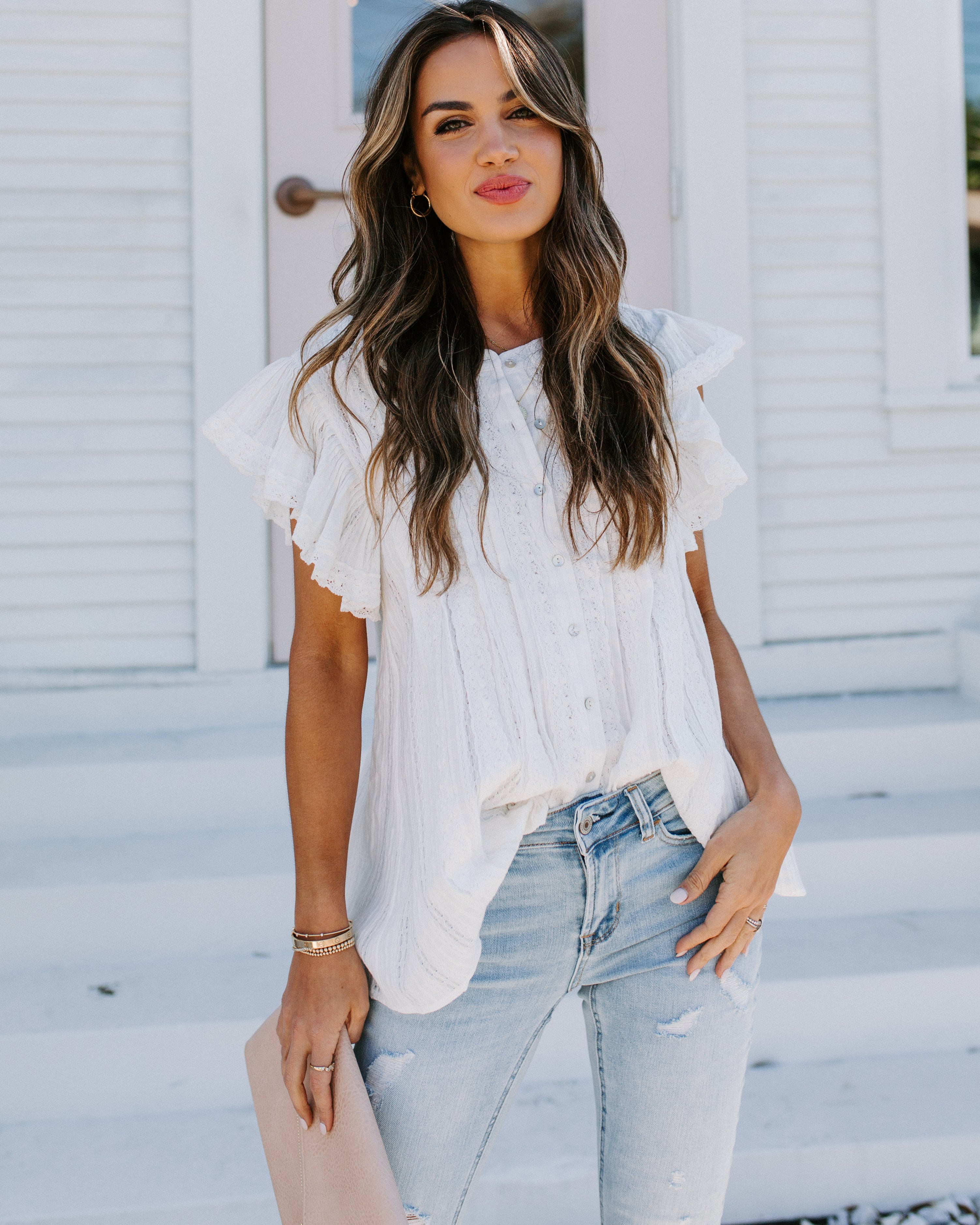 Narcissus Cotton Lace Button Down Top