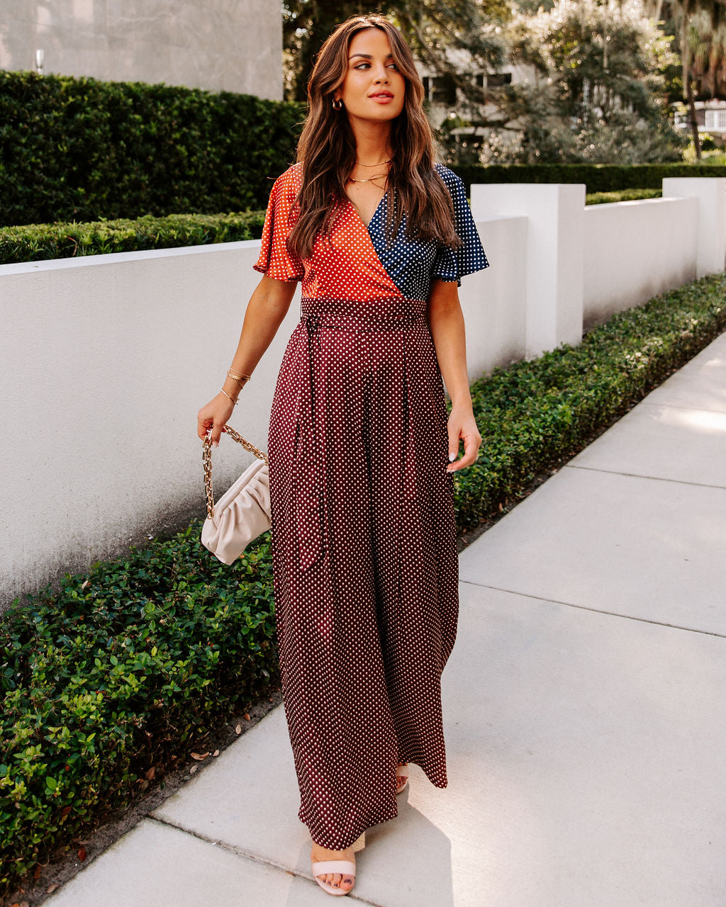 Malina Satin Polka Dot Colorblock Jumpsuit