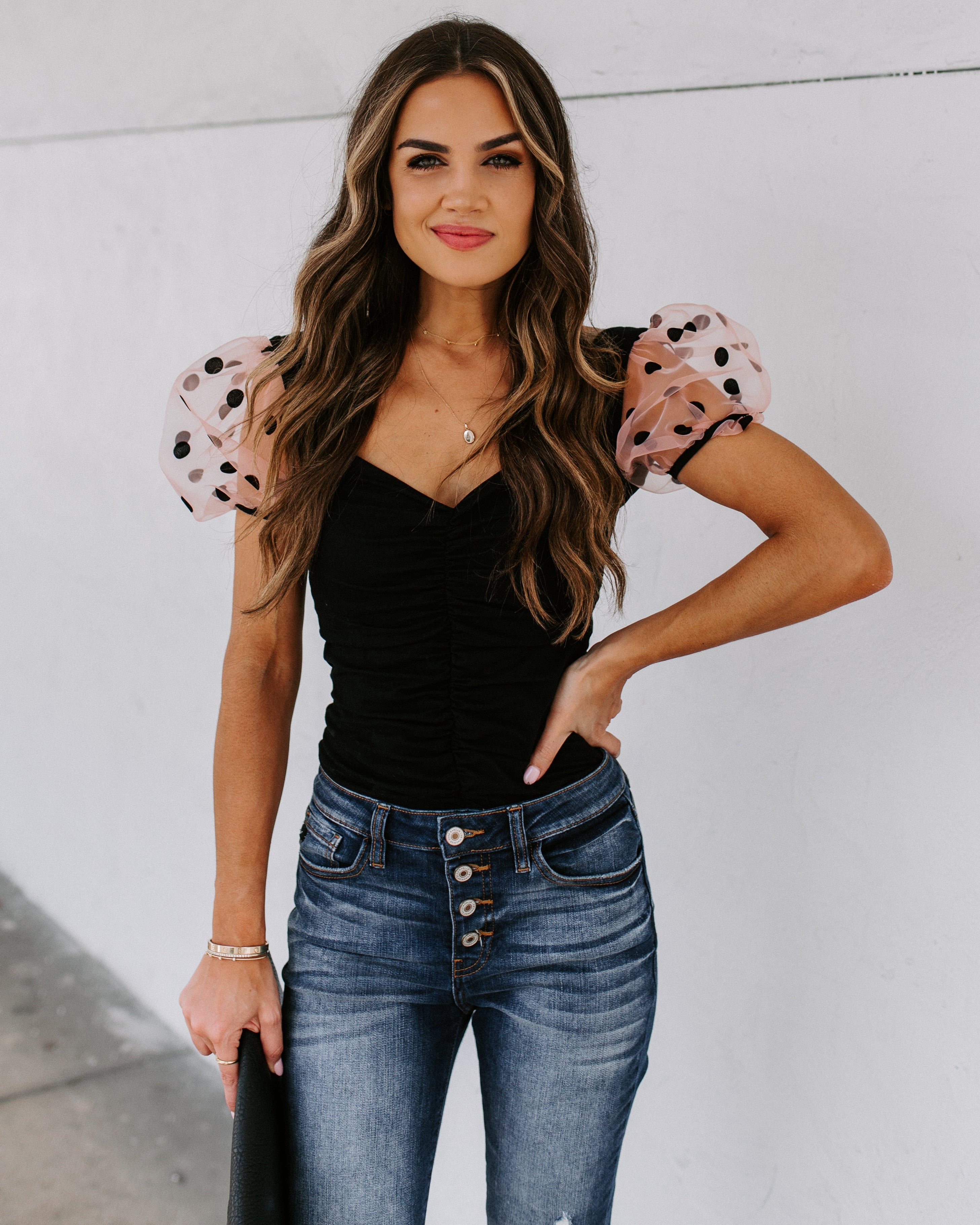 Minnie Ruched Puff Sleeve Bodysuit