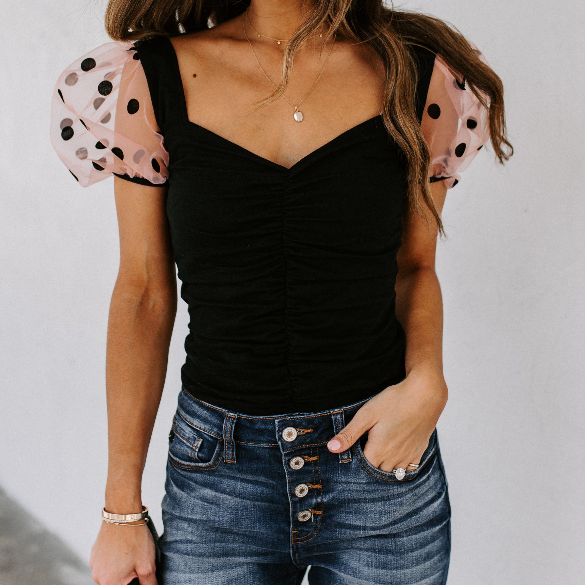 Minnie Ruched Puff Sleeve Bodysuit