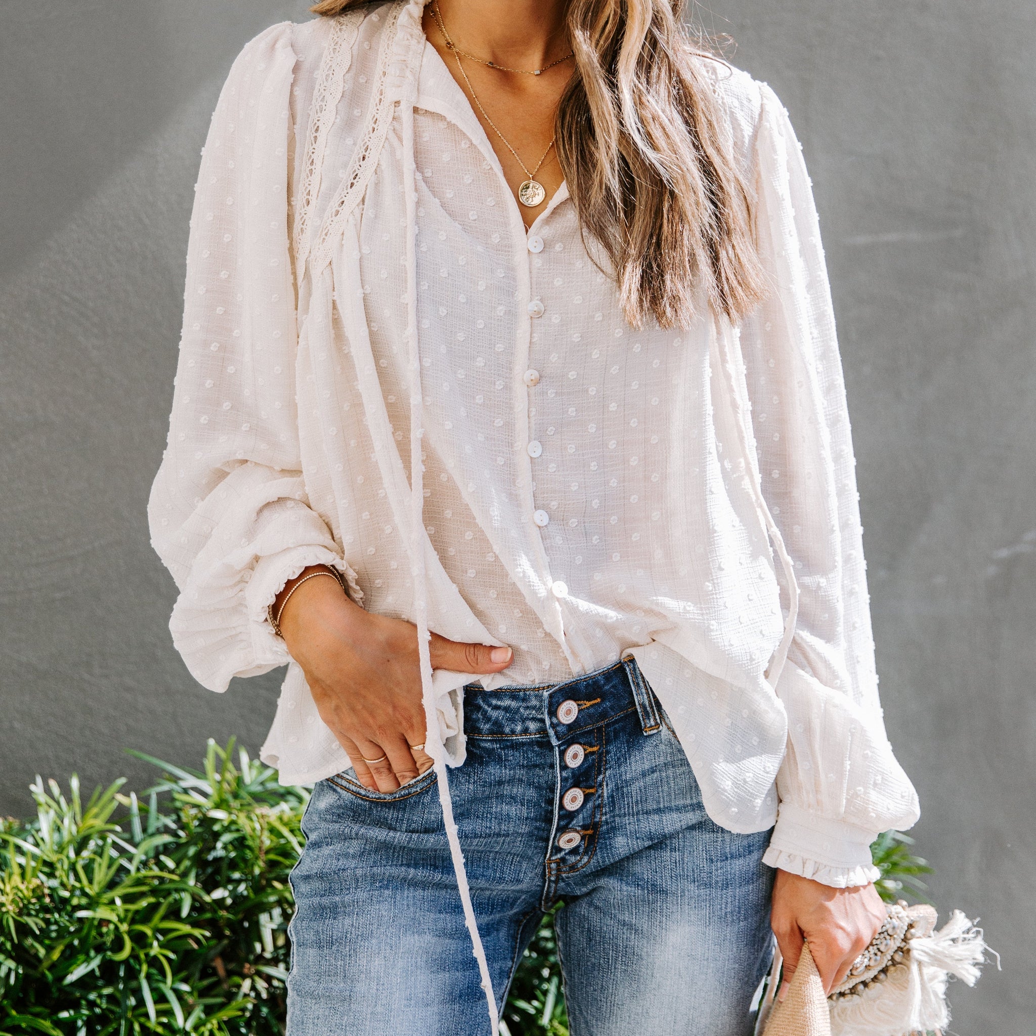 Maxine Swiss Dot Crochet Detailed Blouse