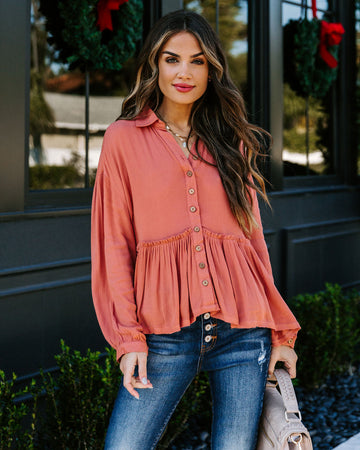 Grady Collared Button Down Peplum Top - Ginger
