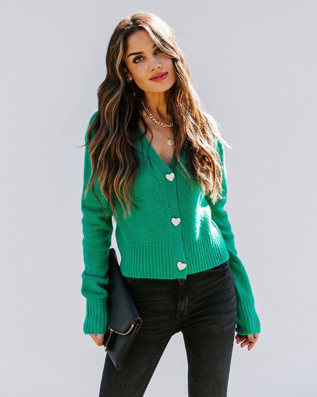Lovey Button Front Knit Cardigan - Green