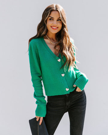 Lovey Button Front Knit Cardigan - Green